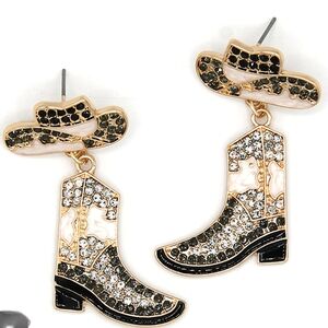 Western Cowboy Boot and Hat Earrings Black/White
